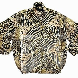 Vintage Fuda International Jacket Womens XL Brown Leopard Zip Up Lightweight
